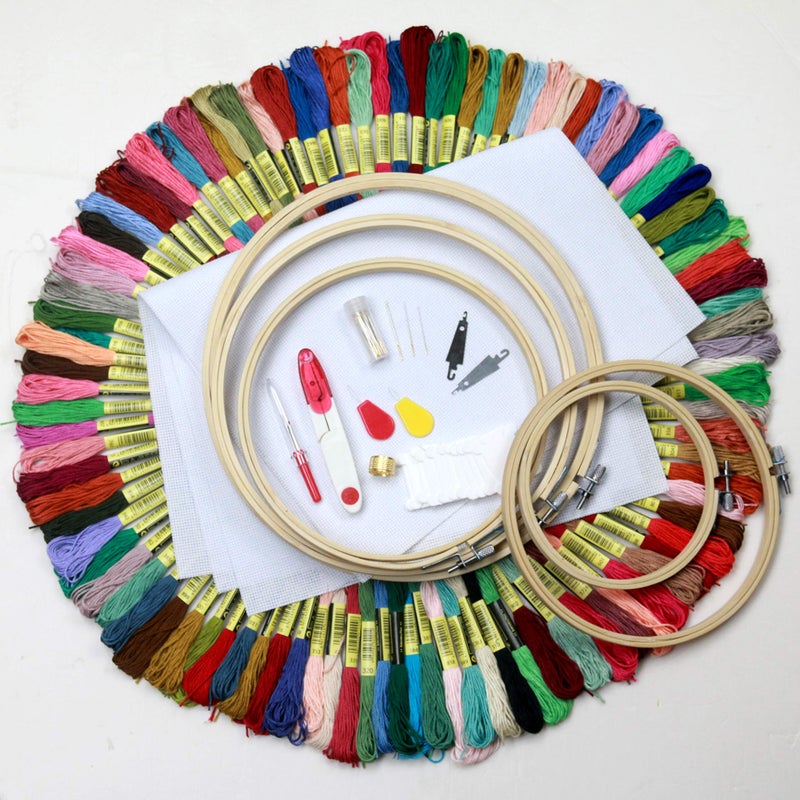 MDPQT Full Range of Embroidery Starter Kit,5 Pieces Bamboo Embroidery Hoops,100 Color Embroidery Threads,Cross Stitch Tool Kit - Image 5